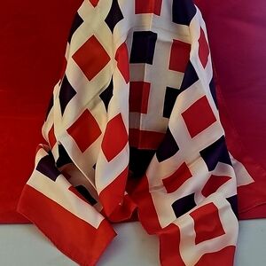 Geometric Red White and Blue Rectangular Scarf 14x38" Made In Japan
